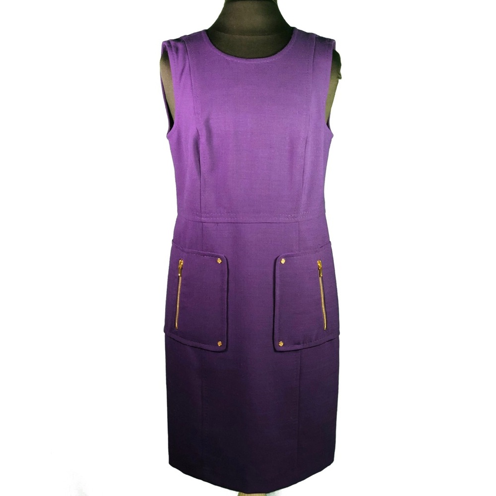 Tory Burch Purple Wool Blend Shift Pinafore Dress